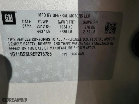 2014 Chevrolet Malibu LS with VIN 1G11B5SL9EF275785, listed as a Copart auction lot 45328805 with 139,155 mi miles and Salvage Title. Bid and sale history available at carsss.com. Image 14.