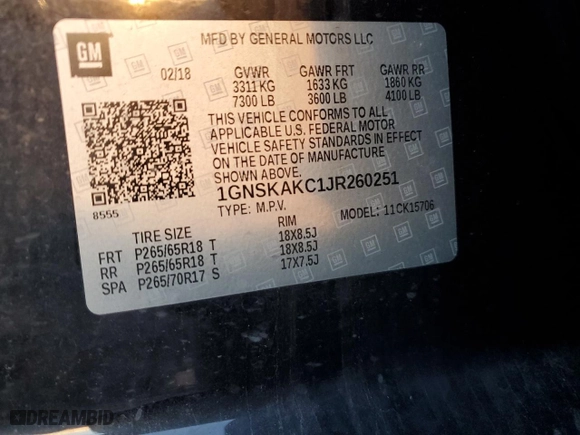 2018 Chevrolet Tahoe LS with VIN 1GNSKAKC1JR260251, listed as a Copart auction lot 84327234 with 93,633 mi miles and Salvage Title. Bid and sale history available at carsss.com. Image 16.