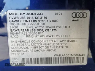 2021 Audi e-tron Premium Plus with VIN WA1LAAGE1MB024443, listed as a Copart auction lot 42333015 with 43,977 mi miles and Salvage title. Bid and sale history available at DreamBid. Image 13.
