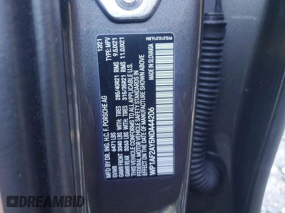 2022 Porsche Cayenne Turbo с VIN WP1AF2AY5NDA44206, выставлен на аукционе Copart как лот 75515104 с пробегом 33 531 миль миль и Списание • Salvage title. История ставок и продаж доступна на DreamBid. Изображение 13.