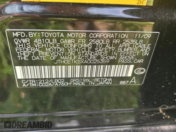 2010 Lexus GS 350 z VIN JTHCE1KSXA0025359, wystawiony jako Copart lot #59037445 z przebiegiem 167 013 mil mil oraz Czysty tytuł • Clean title. Historia ofert i sprzedaży dostępna na DreamBid. Obrazek 10.