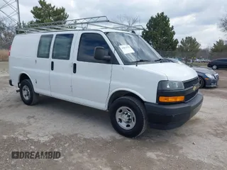 2018 Chevrolet Express Cargo Van with VIN 1GCWGAFP6J1336229, listed as a IAAI auction lot 42022722 with 99,005 mi miles. Bid and sale history available at carsss.com. Image 1.