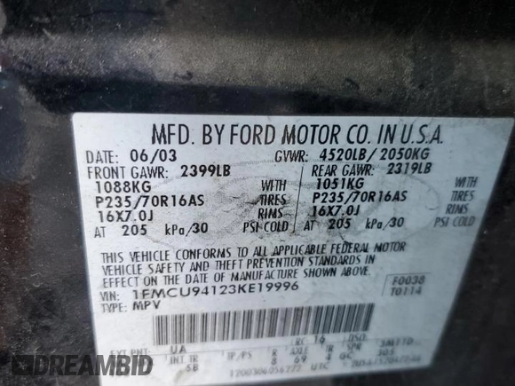 2003 Ford Escape Limited with VIN 1FMCU94123KE19996, listed as a Copart auction lot 82024934 with 225,089 mi miles and Salvage Title. Bid and sale history available at carsss.com. Image 13.