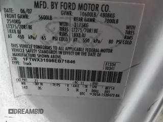 2008 Ford F-350 XL with VIN 1FTWX31598EB71846, listed as a Copart auction lot 54018915 with 196,802 mi miles and Clean Title. Bid and sale history available at DreamBid. Image 12.
