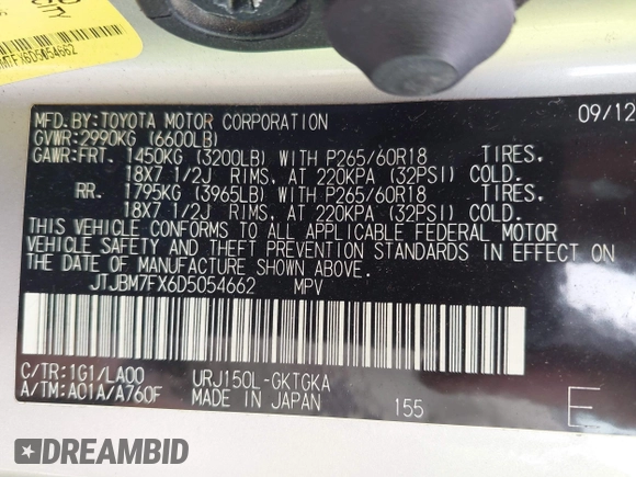 2013 Lexus GX 460 с VIN JTJBM7FX6D5054662, выставлен на аукционе IAAI как лот 42517664 с пробегом 114 596 миль миль и . История ставок и продаж доступна на DreamBid. Изображение 9.