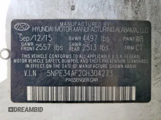 2016 Hyundai Sonata Sport with VIN 5NPE34AF2GH304273, listed as a Copart auction lot 52650515 with Not Provided miles and Salvage Title. Bid and sale history available at DreamBid. Image 13.