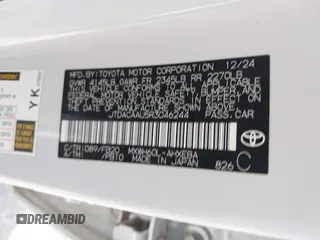 2024 Toyota Prius LE with VIN JTDACAAU5R3046244, listed as a IAAI auction lot 42464523 with 13,590 mi miles and . Bid and sale history available at DreamBid. Image 9.