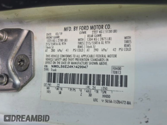 2019 Ford Transit Connect XL with VIN NM0LS6E24K1429947, listed as a IAAI auction lot 42730498 with 61,617 mi miles and . Bid and sale history available at DreamBid. Image 20.