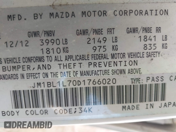 2013 Mazda 3 i Touring with VIN JM1BL1L70D1766020, listed as a IAAI auction lot 41548499 with 236,833 mi miles and . Bid and sale history available at carsss.com. Image 9.