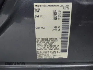 2022 Nissan Altima 2.5 SR with VIN 1N4BL4CV0NN350615, listed as a IAAI auction lot 41807635 with 91,429 mi miles. Bid and sale history available at carsss.com. Image 9.