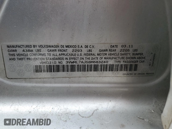 2011 Volkswagen Jetta TDI with VIN 3VWML7AJ5BM683240, listed as a Copart auction lot 42097595 with 197,114 mi miles and Salvage title. Bid and sale history available at DreamBid. Image 12.