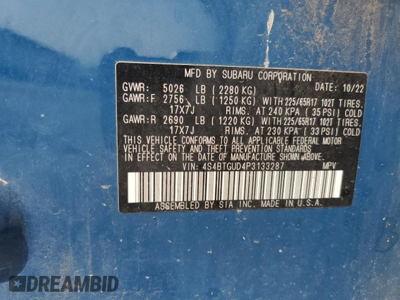 2023 Subaru Outback Wilderness with VIN 4S4BTGUD4P3133287, listed as a Copart auction lot 59042815 with 77,390 mi miles and Salvage title. Bid and sale history available at DreamBid. Image 13.