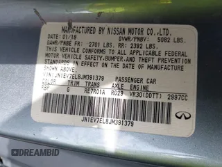 2018 Infiniti Q60 Luxe with VIN JN1EV7EL8JM391379, listed as a IAAI auction lot 41472370 with Not Provided miles and . Bid and sale history available at carsss.com. Image 9.