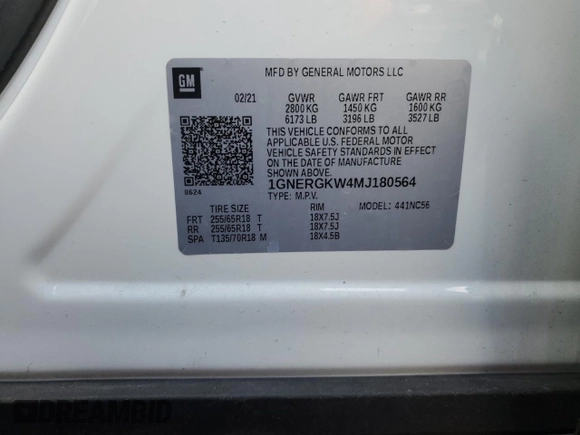 2021 Chevrolet Traverse LT Cloth с VIN 1GNERGKW4MJ180564, выставлен на аукционе Copart как лот 50919915 с пробегом Не указан миль и Списание • Salvage title. История ставок и продаж доступна на DreamBid. Изображение 13.
