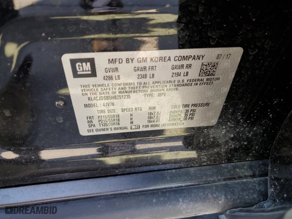 2017 Buick Encore Premium with VIN KL4CJDSB5HB251235, listed as a Copart auction lot 73431694 with 62,133 mi miles and Salvage Title. Bid and sale history available at carsss.com. Image 13.