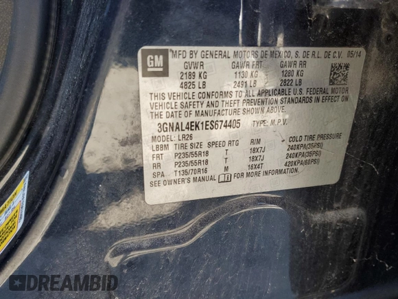 2014 Chevrolet Captiva Sport LTZ with VIN 3GNAL4EK1ES674405, listed as a Copart auction lot 80623434 with 149,079 mi miles and Clean Title. Bid and sale history available at DreamBid. Image 13.