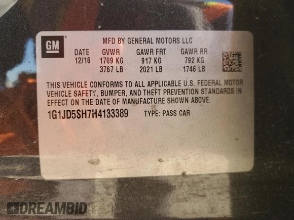 2017 Chevrolet Sonic LT z VIN 1G1JD5SH7H4133389, wystawiony jako Copart lot #48939815 z przebiegiem 105 502 mil mil oraz Szkoda całkowita • Salvage title. Historia ofert i sprzedaży dostępna na DreamBid. Obrazek 13.