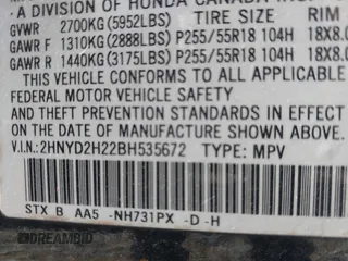 2011 Acura MDX with VIN 2HNYD2H22BH535672, listed as a IAAI auction lot 41647709 with 177,547 mi miles. Bid and sale history available at carsss.com. Image 9.
