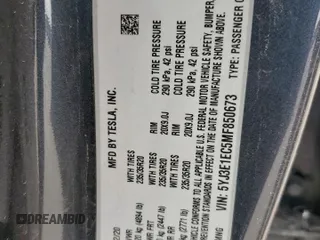 2021 Tesla Model 3 Performance with VIN 5YJ3E1EC5MF850673, listed as a Copart auction lot 47560665 with 96,950 mi miles and Salvage Title. Bid and sale history available at DreamBid. Image 14.