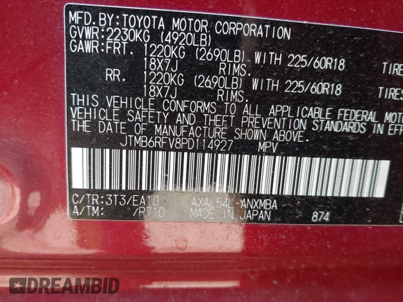 2023 Toyota RAV4 Hybrid XLE Premium z VIN JTMB6RFV8PD114927, wystawiony jako IAAI lot #41844127 z przebiegiem 14 582 mil mil oraz . Historia ofert i sprzedaży dostępna na DreamBid. Obrazek 9.