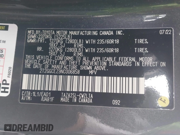 2022 Lexus NX 350 Premium с VIN 2T2GGCEZ9NC006858, выставлен на аукционе IAAI как лот 42482340 с пробегом 25 147 миль миль и . История ставок и продаж доступна на DreamBid. Изображение 9.