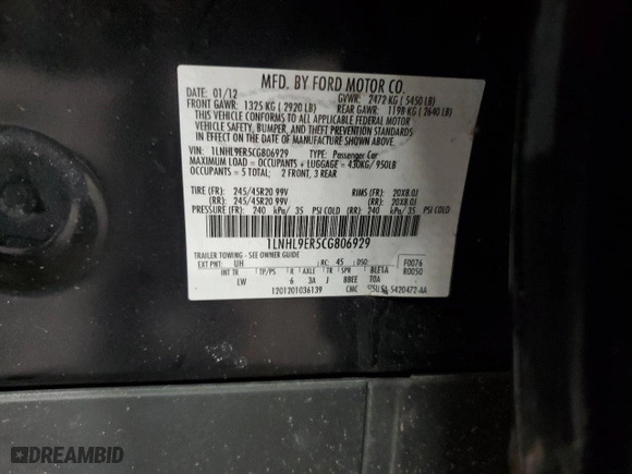 2012 Lincoln MKS with VIN 1LNHL9ER5CG806929, listed as a Copart auction lot 85328514 with 155,015 mi miles and Salvage Title. Bid and sale history available at carsss.com. Image 13.