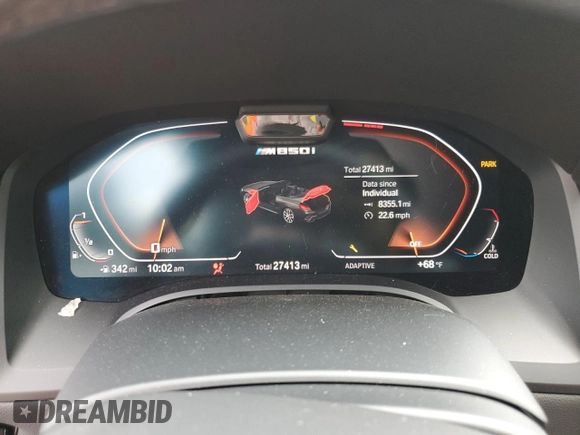 2019 BMW 8 Series M850i xDrive with VIN WBAFY4C58KBX39395, listed as a Copart auction lot 74088834 with 27,413 mi miles and Salvage title. Bid and sale history available at DreamBid. Image 9.