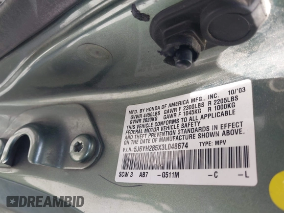 2003 Honda Element EX с VIN 5J6YH285X3L048674, выставлен на аукционе IAAI как лот 41846167 с пробегом Не указан миль и . История ставок и продаж доступна на DreamBid. Изображение 9.