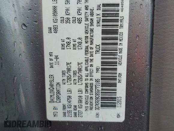 2005 Dodge Ram 2500 SLT with VIN 3D7KR28C85G773185, listed as a Copart auction lot 68226534 with 313,971 mi miles and Salvage Title. Bid and sale history available at carsss.com. Image 12.