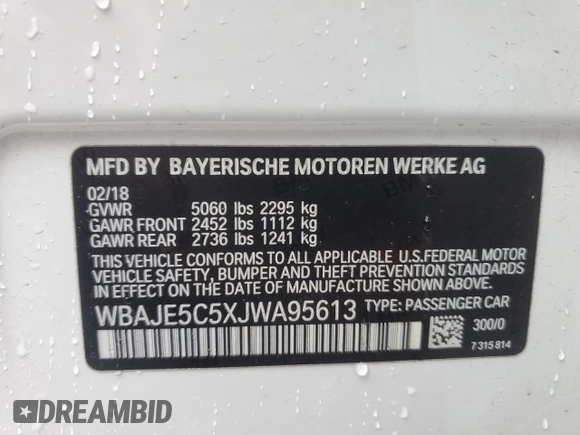2018 BMW 5 Series 540i with VIN WBAJE5C5XJWA95613, listed as a Copart auction lot 50079745 with 82,773 mi miles and Clean Title. Bid and sale history available at carsss.com. Image 12.