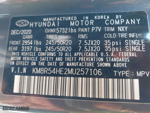 2021 Hyundai Palisade Limited with VIN KM8R54HE2MU257106, listed as a IAAI auction lot 41790977 with 64,777 mi miles. Bid and sale history available at carsss.com. Image 9.