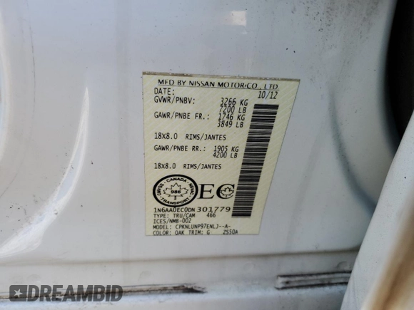 2013 Nissan Titan Pro-4X с VIN 1N6AA0EC0DN301779, выставлен на аукционе Copart как лот 47517355 с пробегом 201 469 миль миль и Чистый • Clean title. История ставок и продаж доступна на DreamBid. Изображение 12.