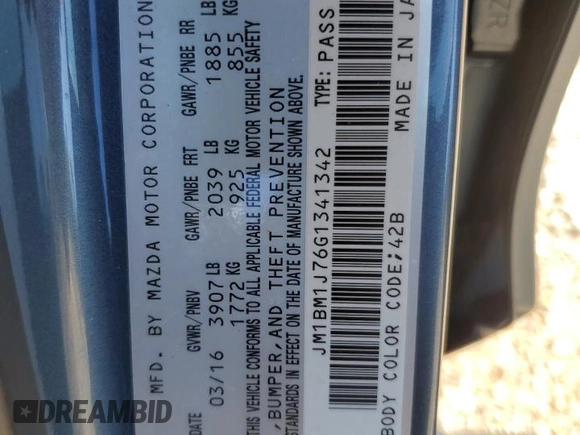 2016 Mazda 3 i Sport with VIN JM1BM1J76G1341342, listed as a Copart auction lot 49791045 with 104,072 mi miles and Salvage Title. Bid and sale history available at DreamBid. Image 14.