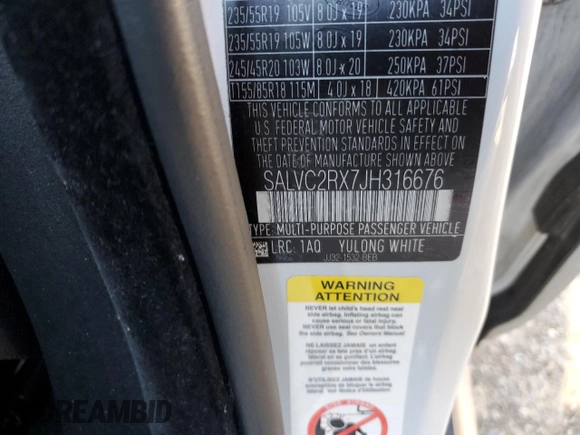 2018 Land Rover Range Rover Evoque SE Premium with VIN SALVC2RX7JH316676, listed as a Copart auction lot 85128274 with 63,940 mi miles and Salvage Title. Bid and sale history available at DreamBid. Image 12.