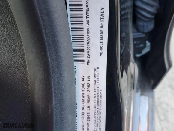 2018 Maserati Quattroporte S Q4 with VIN ZAM56YRA5J1286580, listed as a Copart auction lot 71858884 with 27,339 mi miles and Salvage Title. Bid and sale history available at carsss.com. Image 12.