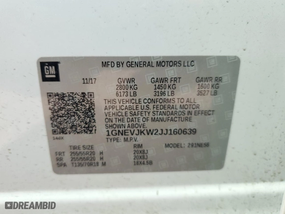 2018 Chevrolet Traverse Premier with VIN 1GNEVJKW2JJ160639, listed as a Copart auction lot 46428245 with 118,182 mi miles and Salvage Title. Bid and sale history available at carsss.com. Image 14.
