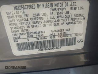 2016 Infiniti Q50 Premium with VIN JN1EV7AR2GM346747, listed as a IAAI auction lot 42778882 with 123,022 mi miles and . Bid and sale history available at DreamBid. Image 9.