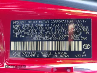 2017 Toyota Prius One z VIN JTDKDTB30H1594830, wystawiony jako IAAI lot #42271525 z przebiegiem 138 270 mil mil oraz . Historia ofert i sprzedaży dostępna na DreamBid. Obrazek 9.