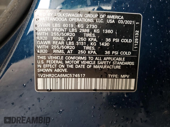2021 Volkswagen Atlas SE with VIN 1V2HR2CA6MC574517, listed as a Copart auction lot 55796975 with 82,468 mi miles and Clean title. Bid and sale history available at DreamBid. Image 14.