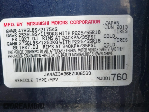 2014 Mitsubishi Outlander SE z VIN JA4AZ3A36EZ006533, wystawiony jako IAAI lot #42178162 z przebiegiem 160 851 mil mil oraz . Historia ofert i sprzedaży dostępna na DreamBid. Obrazek 9.