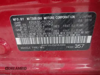 2016 Mitsubishi Outlander Sport 2.0 ES with VIN JA4AP3AU2GZ063989, listed as a IAAI auction lot 41084564 with 96,267 mi miles. Bid and sale history available at carsss.com. Image 9.