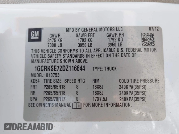 2013 Chevrolet Silverado 1500 LT with VIN 1GCRKSE72DZ116644, listed as a IAAI auction lot 42203289 with 195,165 mi miles and . Bid and sale history available at DreamBid. Image 9.