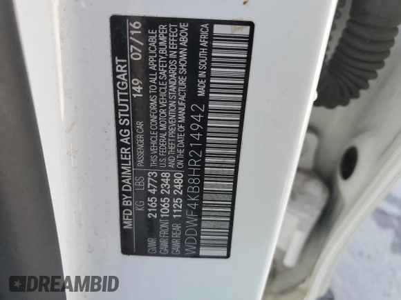 2017 Mercedes-Benz C 300 with VIN WDDWF4KB8HR214942, listed as a Copart auction lot 53439155 with 112,240 mi miles and Salvage Title. Bid and sale history available at carsss.com. Image 12.