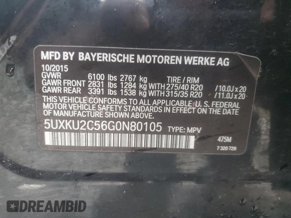 2016 BMW X6 xDrive35i z VIN 5UXKU2C56G0N80105, wystawiony jako Copart lot #46983345 z przebiegiem 99 913 mil mil oraz Szkoda całkowita • Salvage title. Historia ofert i sprzedaży dostępna na DreamBid. Obrazek 16.