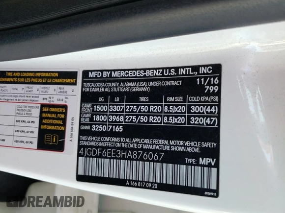 2017 Mercedes-Benz GLS with VIN 4JGDF6EE3HA876067, listed as a Copart auction lot 66457162 with 76,845 mi miles. Bid and sale history available at carsss.com. Image 10.