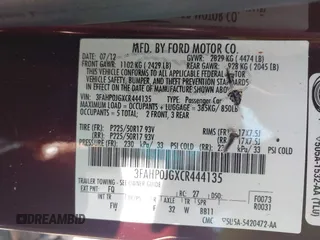2012 Ford Fusion SEL with VIN 3FAHP0JGXCR444135, listed as a IAAI auction lot 42413173 with 115,461 mi miles and . Bid and sale history available at DreamBid. Image 9.