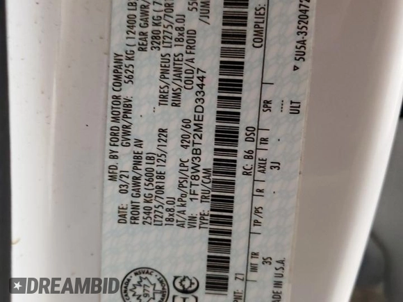 2021 Ford F-350 XL z VIN 1FT8W3BT2MED33447, wystawiony jako Copart lot #87724685 z przebiegiem 42 006 mil mil oraz Szkoda całkowita • Salvage title. Historia ofert i sprzedaży dostępna na DreamBid. Obrazek 14.