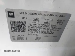 2019 Chevrolet Equinox LT with VIN 2GNAXVEXXK6221349, listed as a IAAI auction lot 41806959 with 129,382 mi miles. Bid and sale history available at carsss.com. Image 9.
