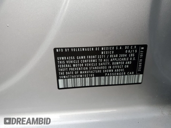 2015 Volkswagen Golf GTI S with VIN 3VW4T7AU3FM102169, listed as a Copart auction lot 42132975 with 75,198 mi miles and Salvage Title. Bid and sale history available at carsss.com. Image 14.