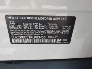 2019 BMW X5 xDrive40i with VIN 5UXCR6C51KLK83456, listed as a IAAI auction lot 42027389 with 94,332 mi miles and . Bid and sale history available at DreamBid. Image 9.